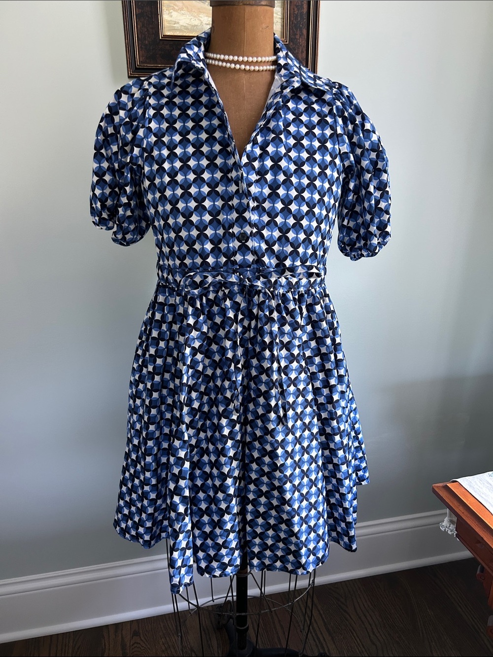 kate spade Blue and White Geometric Short Sleeve Shirt Dress